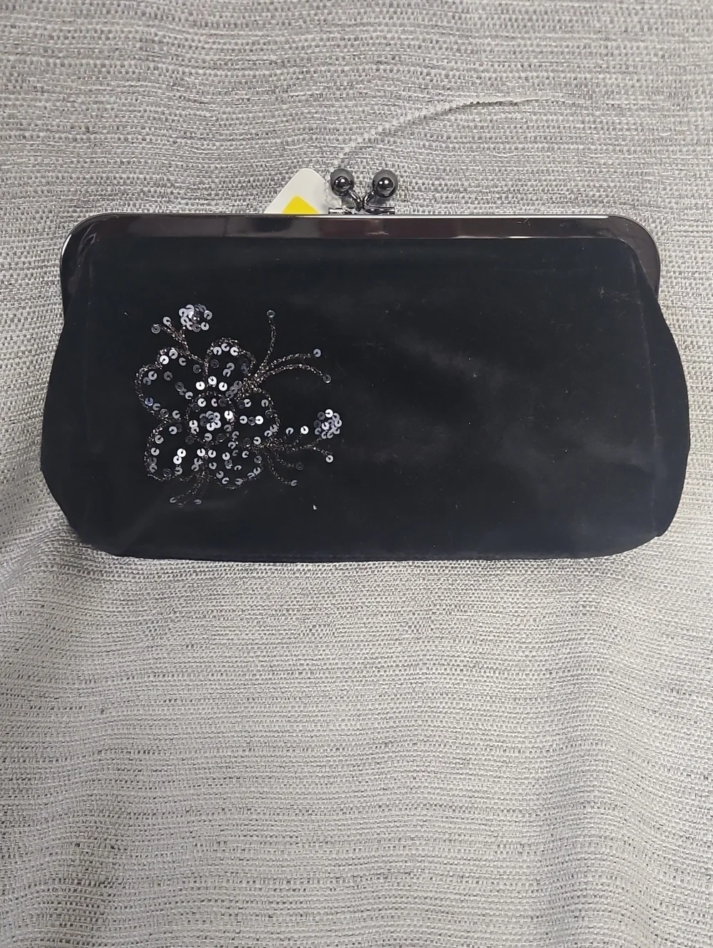 Express Elegant Black Sequin Flower Clutch Velvet